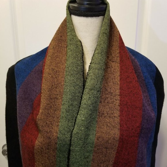 Cashmyarn By Berkshire Colorful Striped Scarf With Fringe Acrylic - Picture 2 of 8